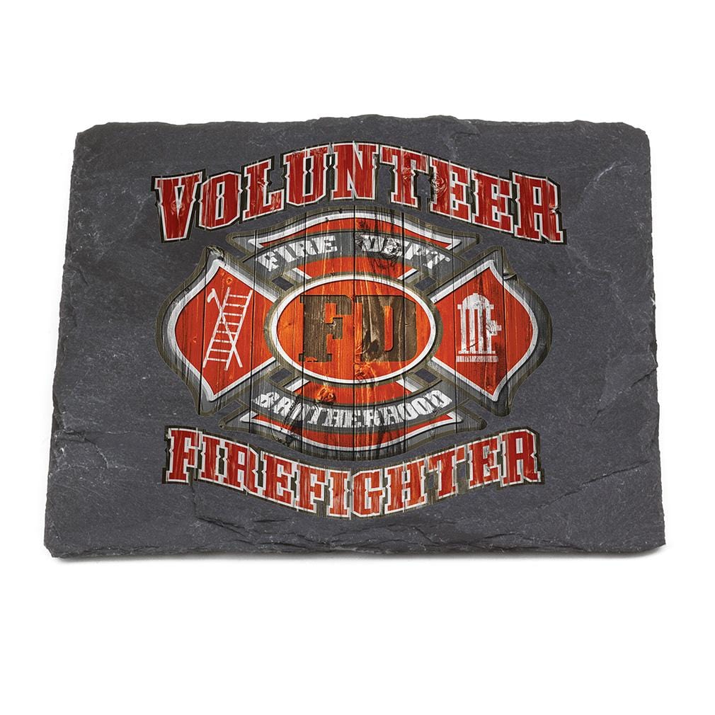 Firefighter Fire Dept Faded Planks Black Slate 4IN x 4IN Coasters Gift Set