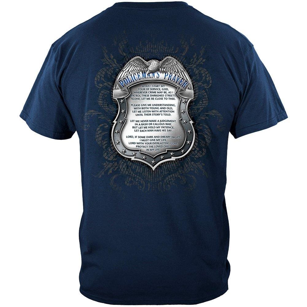 Policeman&#39;s Chrome Badge With Policeman&#39;s Prayer Premium Hooded Sweat Shirt