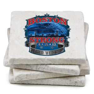 More Picture, Patriotic Boston Strong Ivory Tumbled Marble 4IN x 4IN Coaster Gift Set