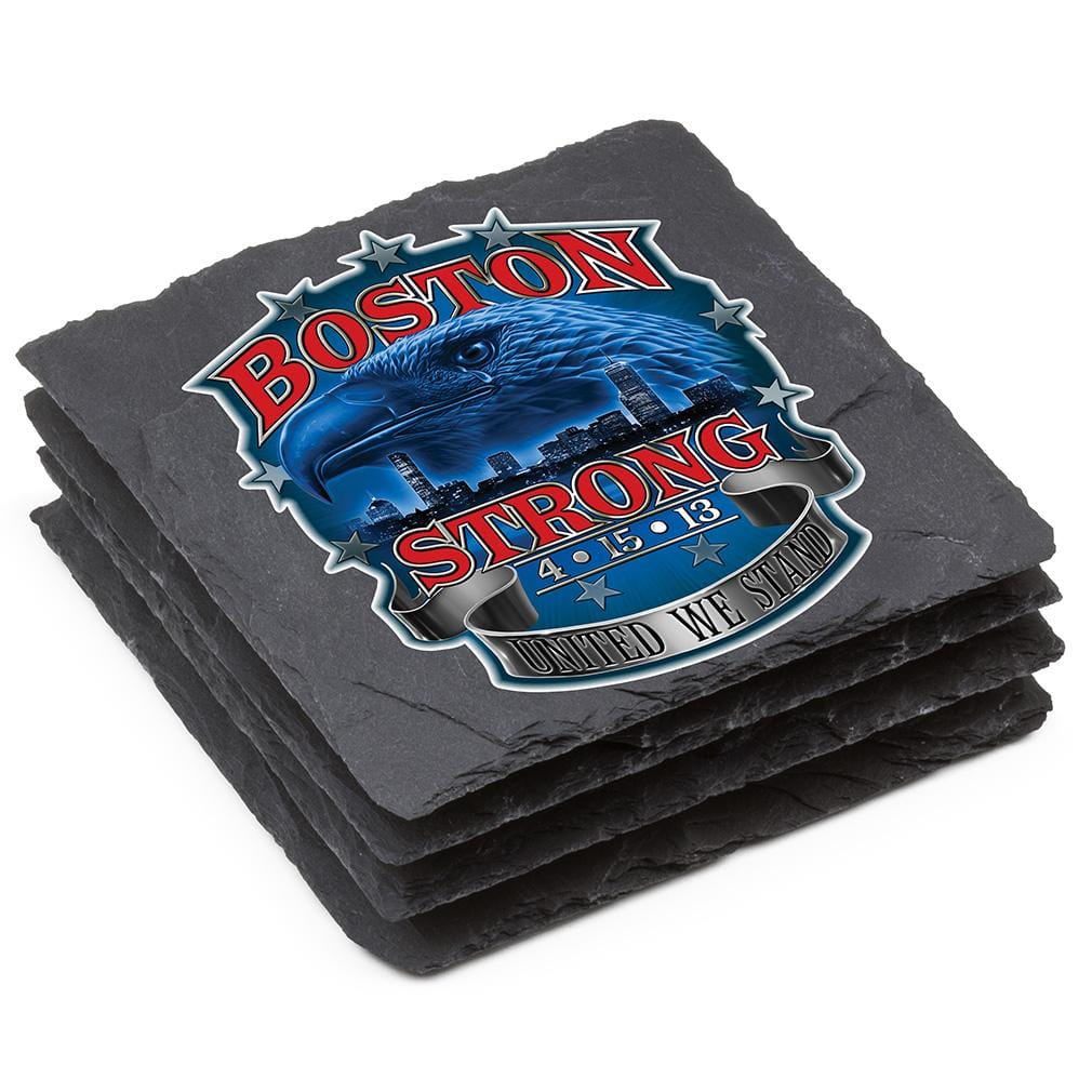 Patriotic Boston Strong Black Slate 4IN x 4IN Coaster Gift Set