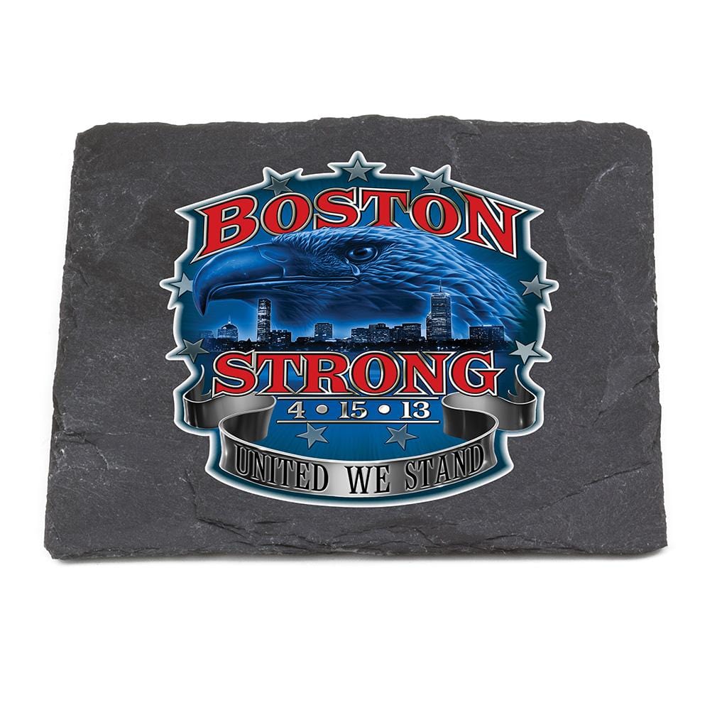 Patriotic Boston Strong Black Slate 4IN x 4IN Coaster Gift Set