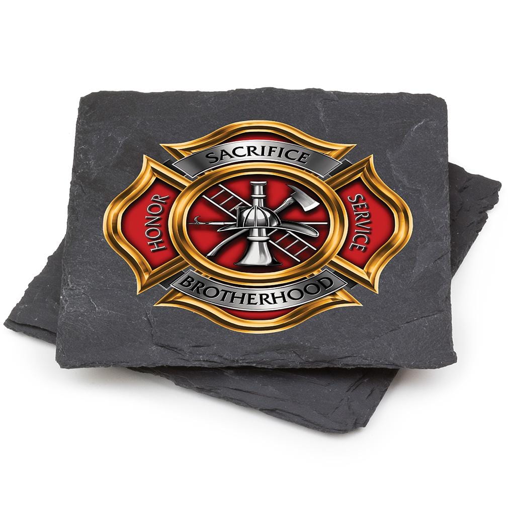 Firefighter Honor Service Sacrifice FF Brotherhood Black Slate 4IN x 4IN Coasters Gift Set