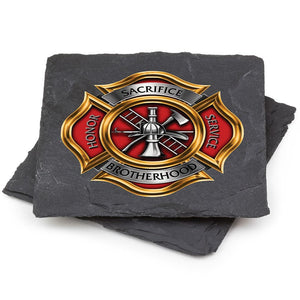 More Picture, Firefighter Honor Service Sacrifice FF Brotherhood Black Slate 4IN x 4IN Coasters Gift Set