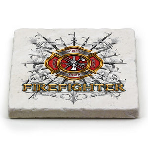 More Picture, Firefighter Pikes Ivory Tumbled Marble 4IN x 4IN Coasters Gift Set