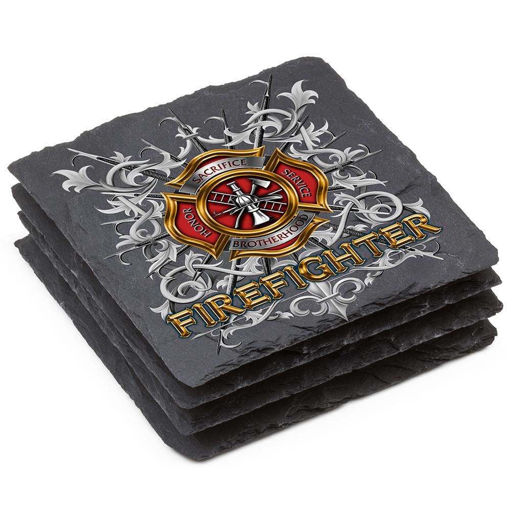 Firefighter Pikes Black Slate 4IN x 4IN Coasters Gift Set