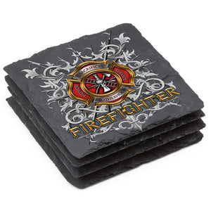 More Picture, Firefighter Pikes Black Slate 4IN x 4IN Coasters Gift Set