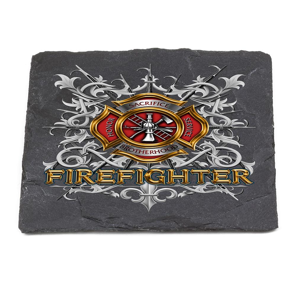 Firefighter Pikes Black Slate 4IN x 4IN Coasters Gift Set