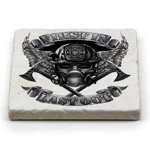 More Picture, Firefighter Steel Fire Wings Ivory Tumbled Marble 4IN x 4IN Coasters Gift Set