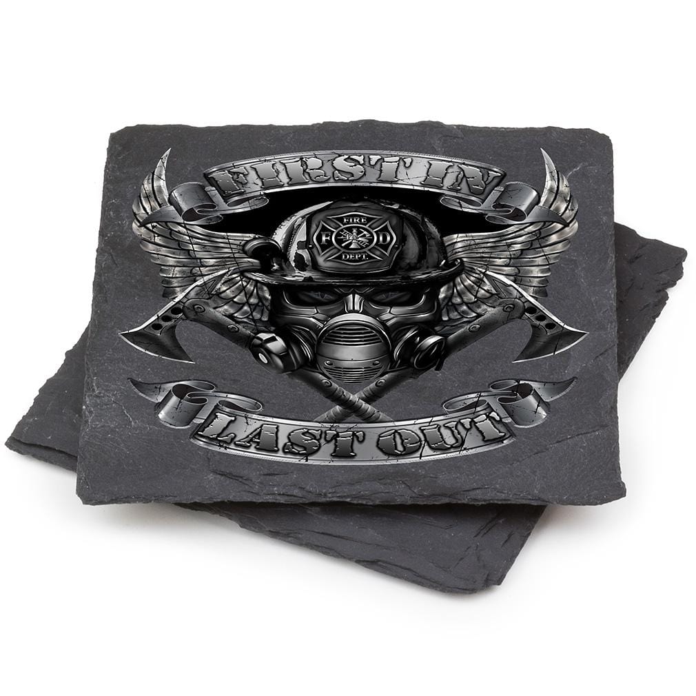 Firefighter Steel Fire Wings Black Slate 4IN x 4IN Coasters Gift Set