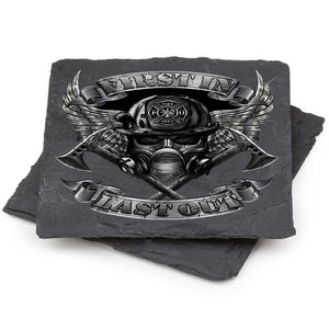 More Picture, Firefighter Steel Fire Wings Black Slate 4IN x 4IN Coasters Gift Set