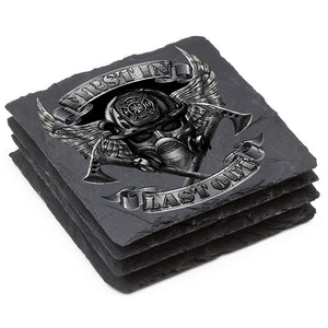 More Picture, Firefighter Steel Fire Wings Black Slate 4IN x 4IN Coasters Gift Set