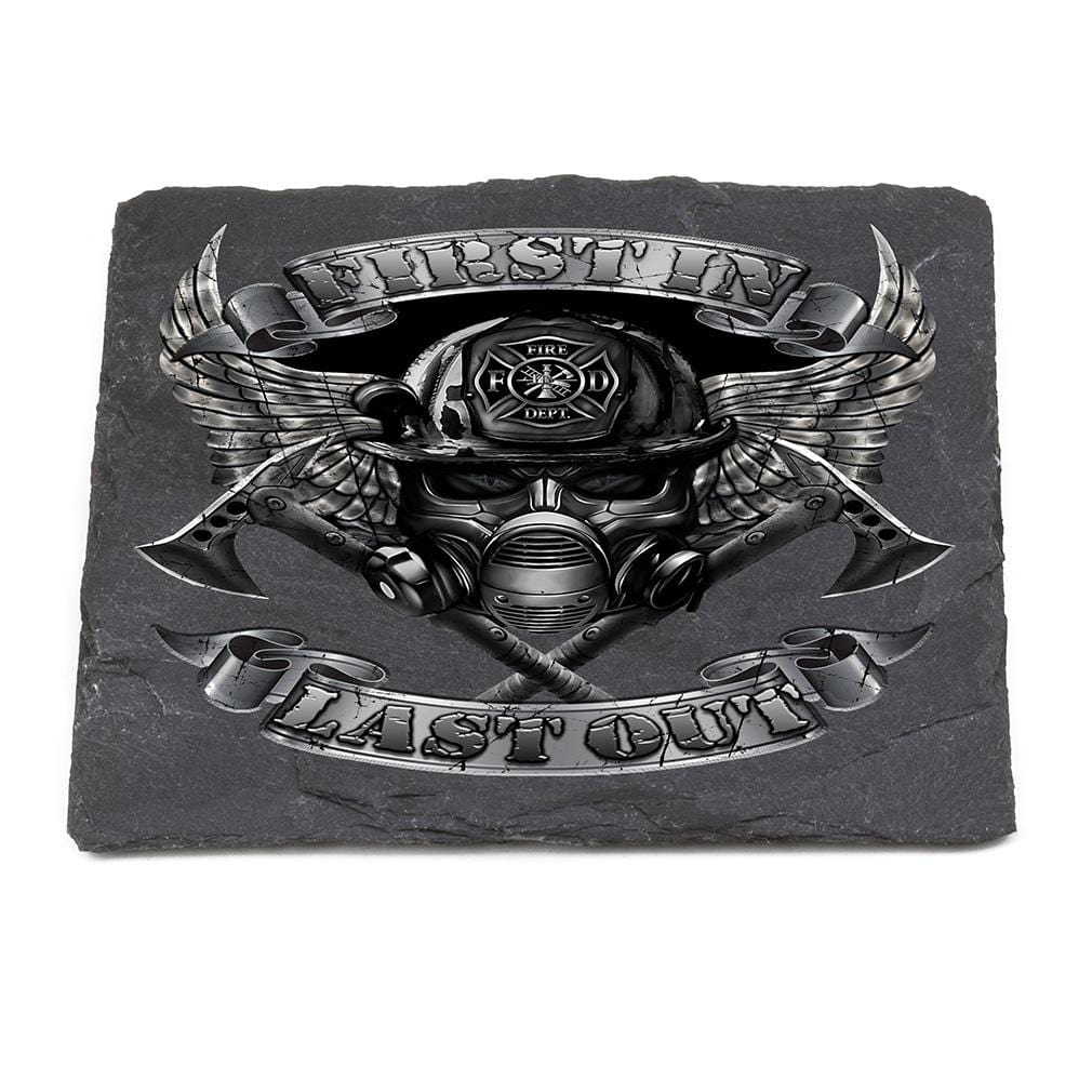Firefighter Steel Fire Wings Black Slate 4IN x 4IN Coasters Gift Set