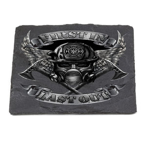 More Picture, Firefighter Steel Fire Wings Black Slate 4IN x 4IN Coasters Gift Set