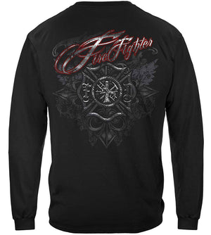 More Picture, Firefighter Red Script Red Foil Premium Hooded Sweat Shirt