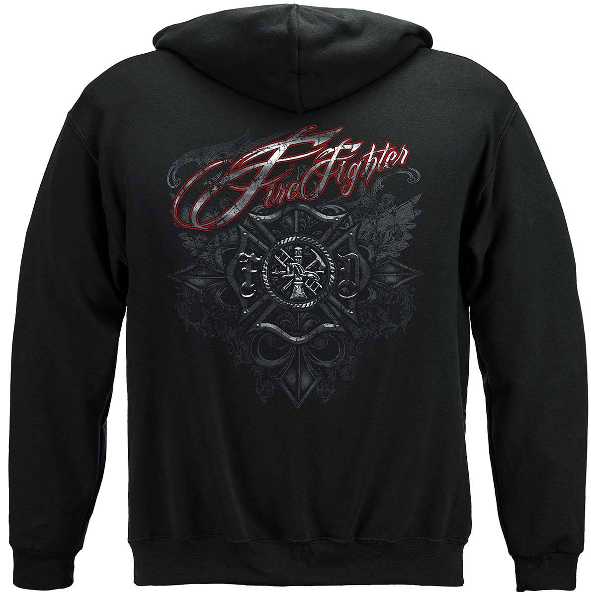 Firefighter Red Script Red Foil Premium Hooded Sweat Shirt