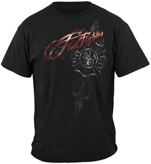 More Picture, Firefighter Red Script Red Foil Premium T-Shirt