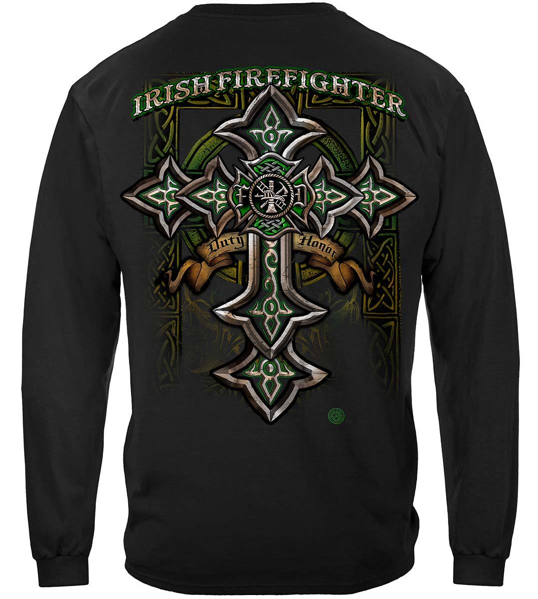 Firefighter Irish Celtic Cross Green Foil Premium T-Shirt