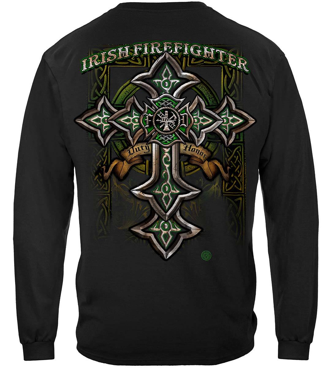 Firefighter Irish Celtic Cross Green Foil Premium T-Shirt