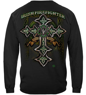 More Picture, Firefighter Irish Celtic Cross Green Foil Premium T-Shirt