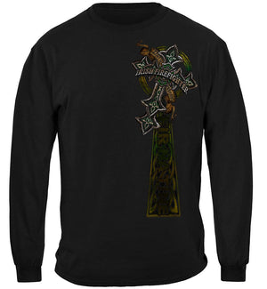 More Picture, Firefighter Irish Celtic Cross Green Foil Premium T-Shirt