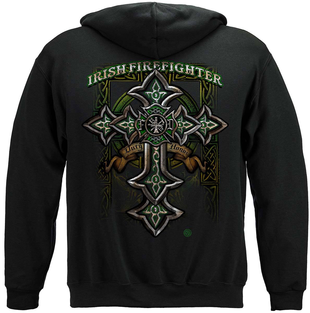 Firefighter Irish Celtic Cross Green Foil Premium T-Shirt