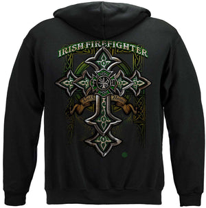 More Picture, Firefighter Irish Celtic Cross Green Foil Premium T-Shirt