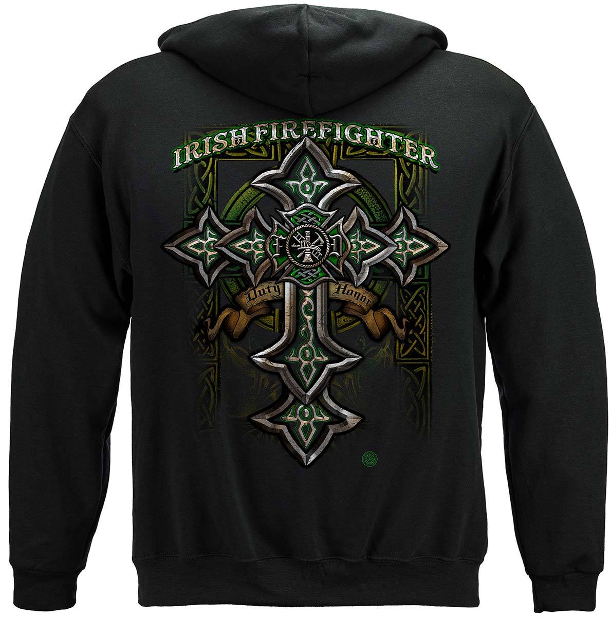 Firefighter Irish Celtic Cross Green Foil Premium Hooded Sweat Shirt
