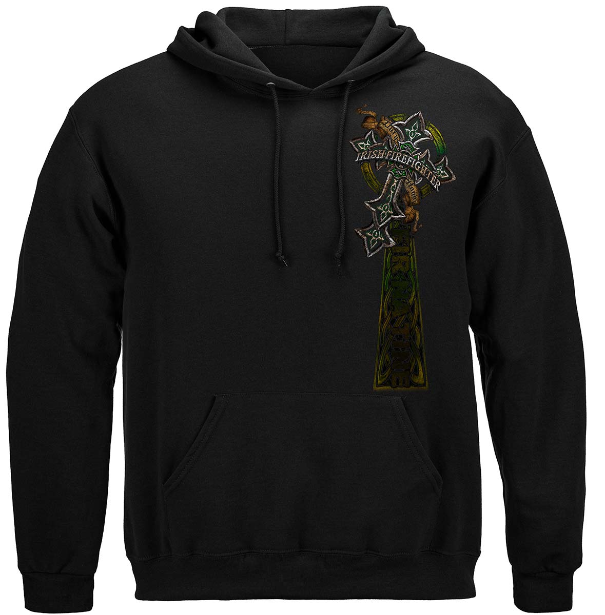 Firefighter Irish Celtic Cross Green Foil Premium T-Shirt