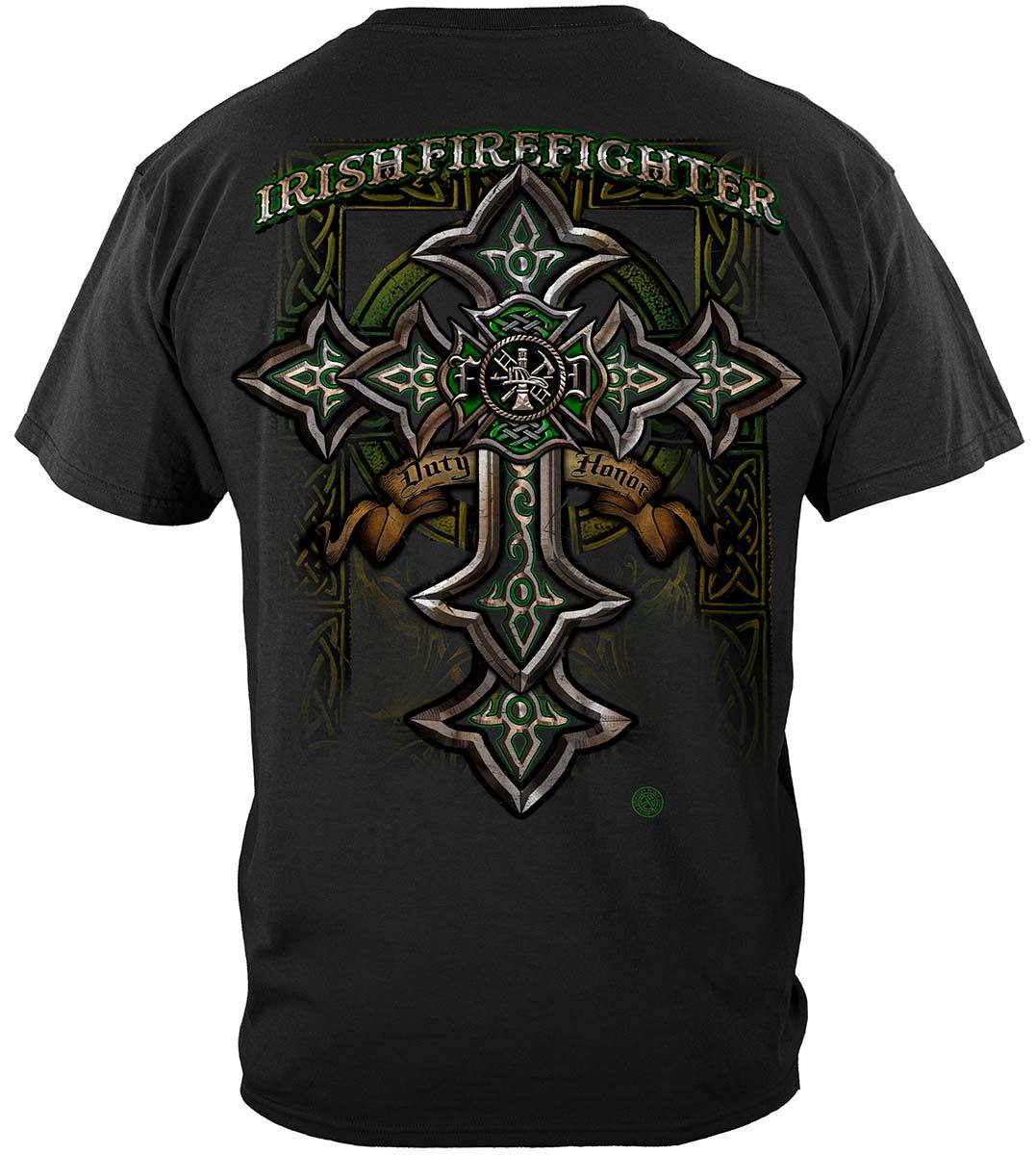 Firefighter Irish Celtic Cross Green Foil Premium T-Shirt