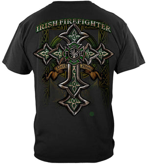 More Picture, Firefighter Irish Celtic Cross Green Foil Premium T-Shirt