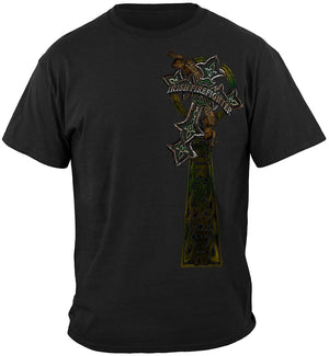 More Picture, Firefighter Irish Celtic Cross Green Foil Premium T-Shirt