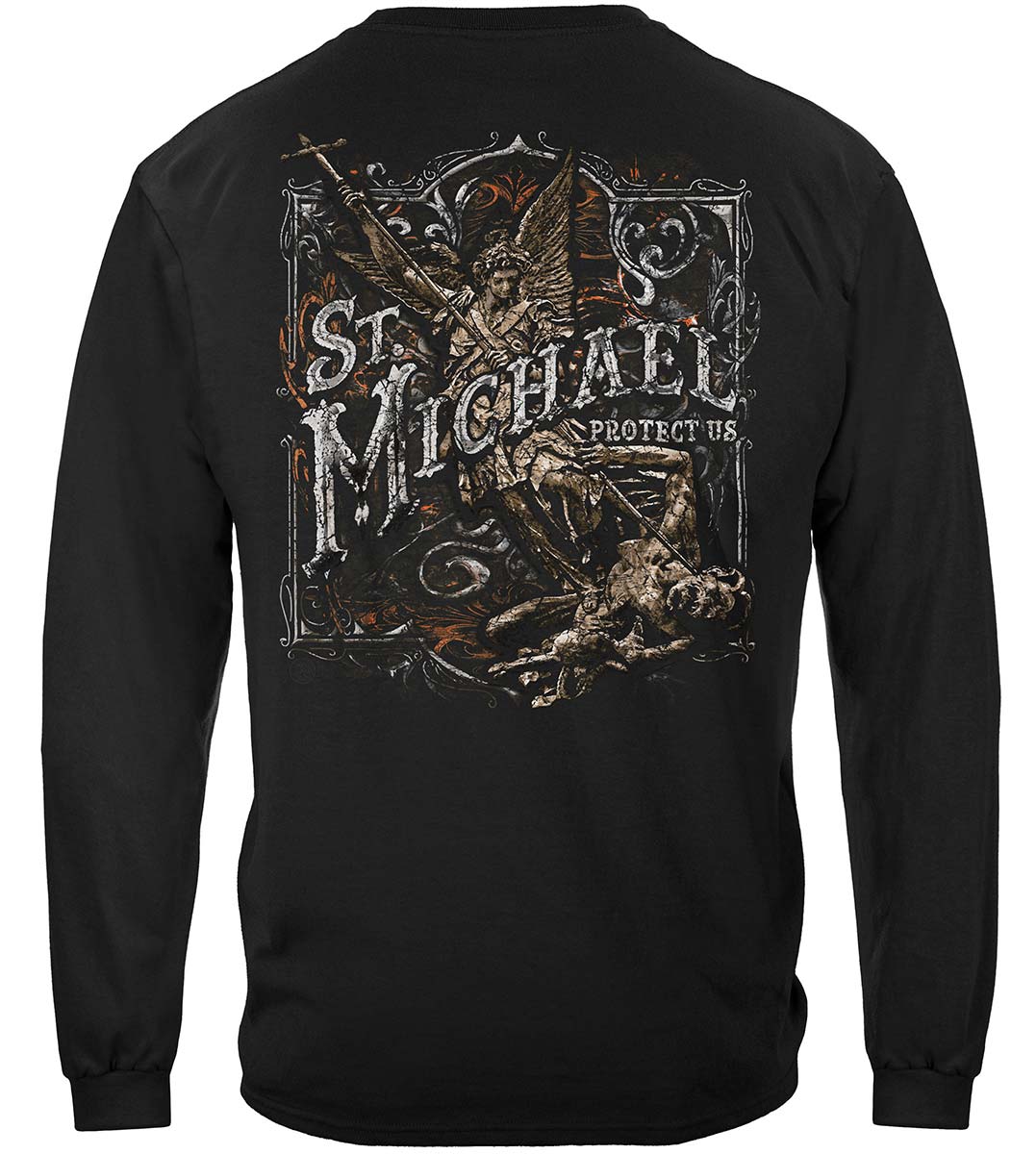 Firefighter St. Michael's Protect Us Silver Foil Premium Long Sleeves