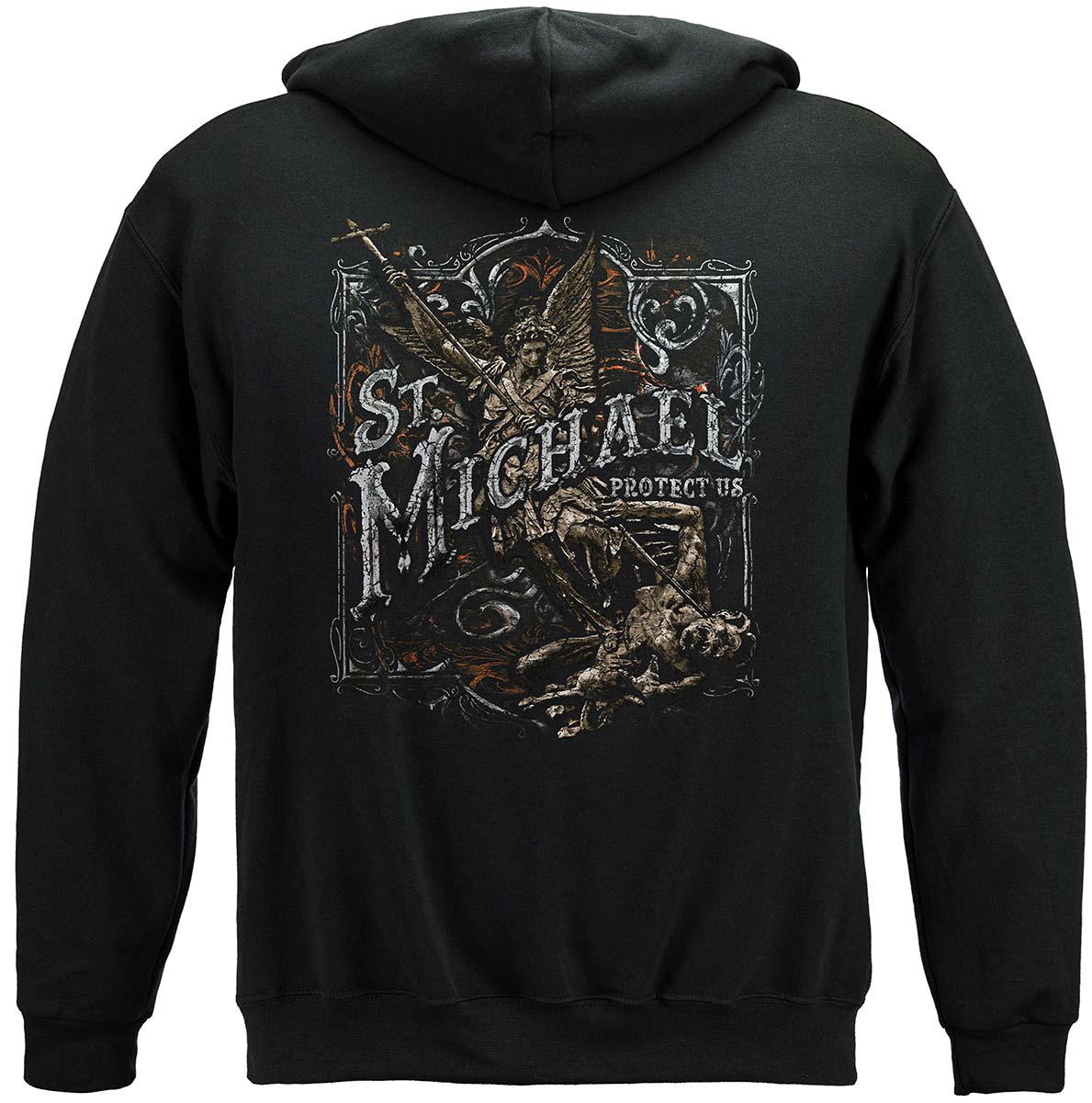 Firefighter St. Michael&#39;s Protect Us Silver Foil Premium Hooded Sweat Shirt