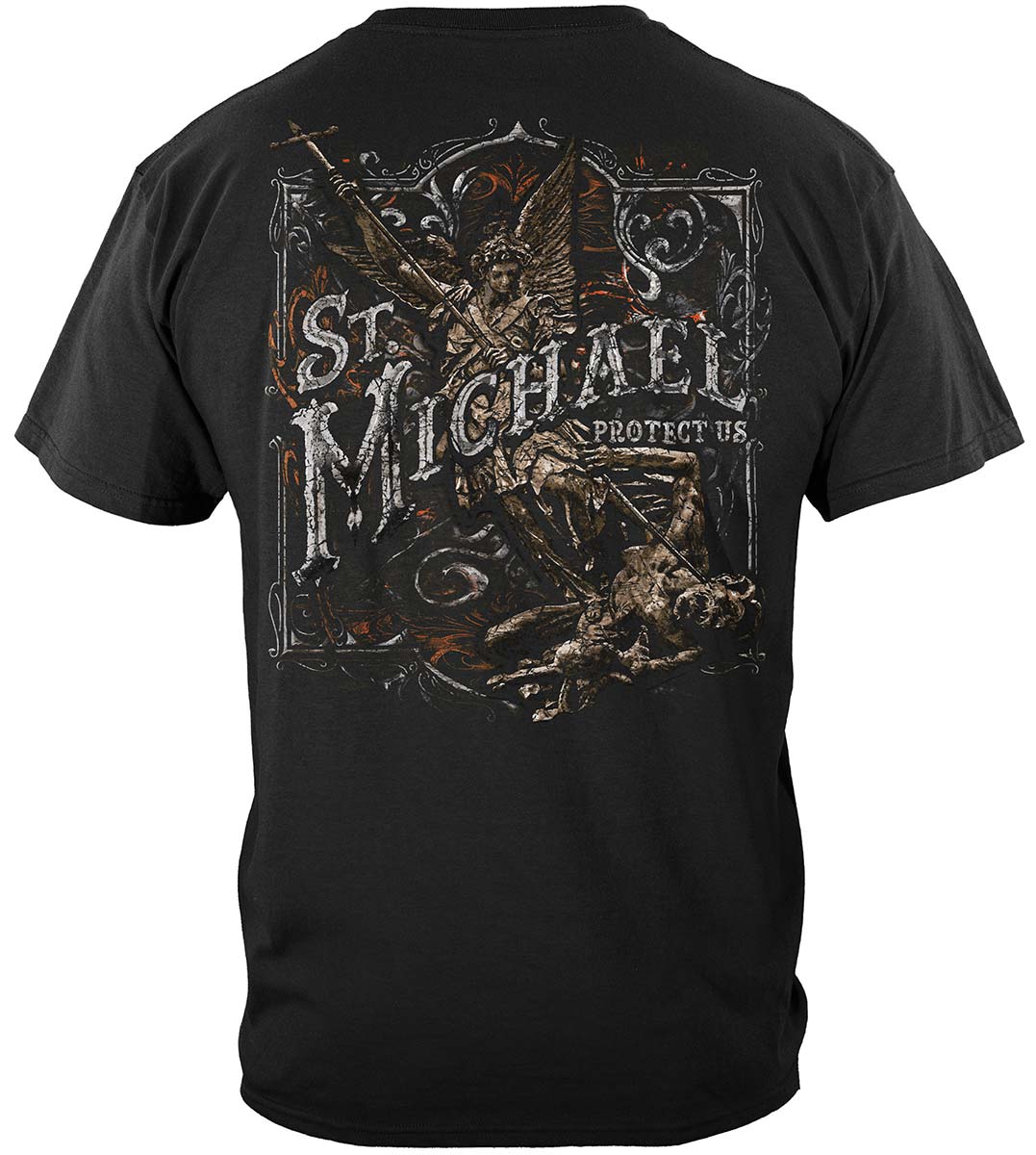 Firefighter St. Michael&#39;s Protect Us Silver Foil Premium T-Shirt