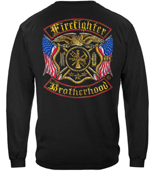 More Picture, Firefighter Double Flagged Brotherhood Distressed Gold Foil Premium T-Shirt