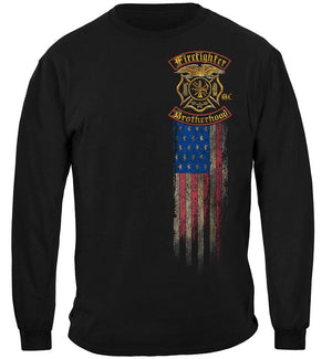 More Picture, Firefighter Double Flagged Brotherhood Distressed Gold Foil Premium Long Sleeves