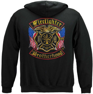 More Picture, Firefighter Double Flagged Brotherhood Distressed Gold Foil Premium T-Shirt