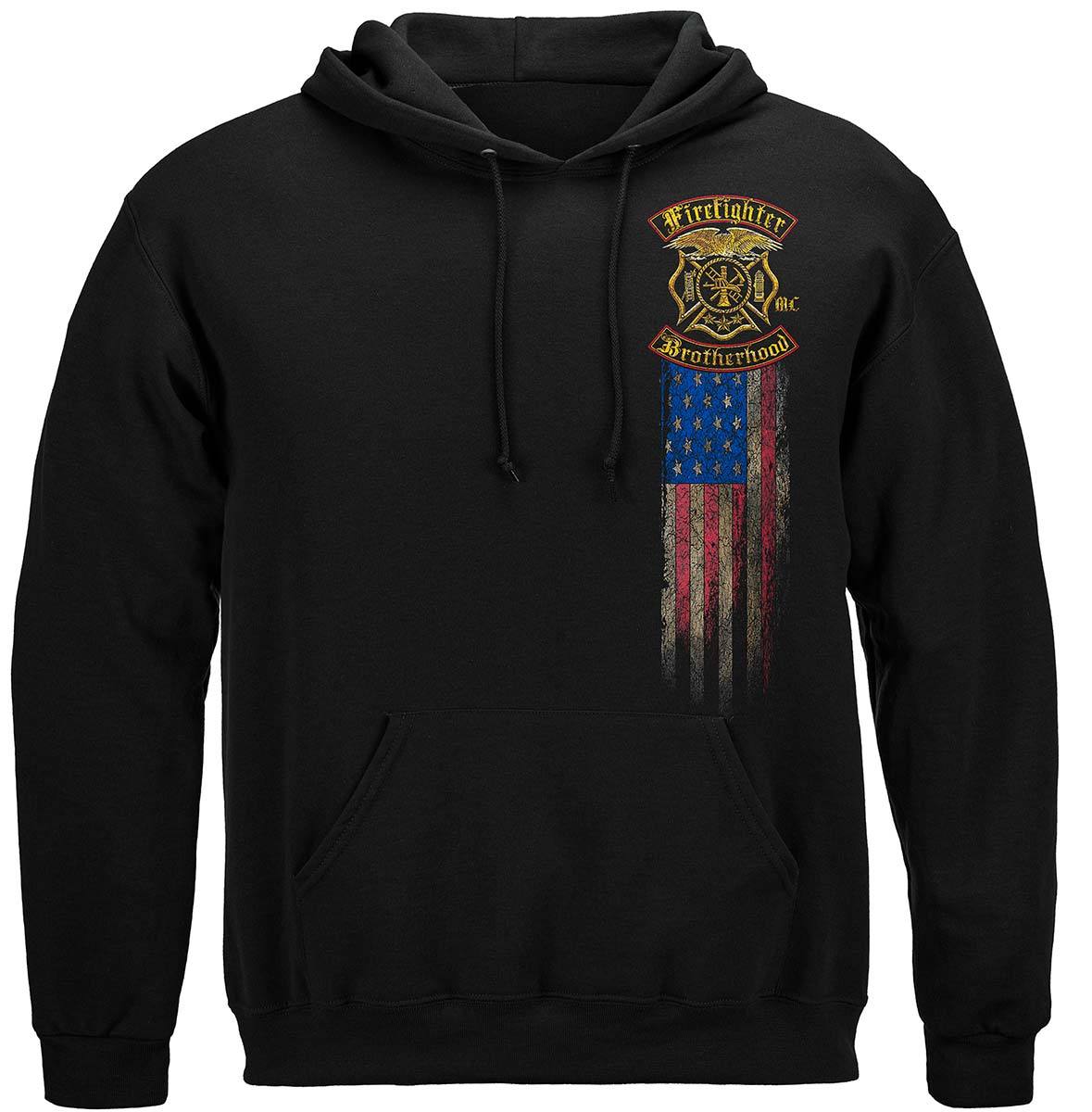Firefighter Double Flagged Brotherhood Distressed Gold Foil Premium T-Shirt