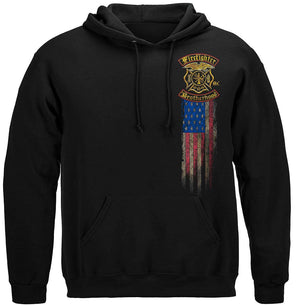 More Picture, Firefighter Double Flagged Brotherhood Distressed Gold Foil Premium T-Shirt