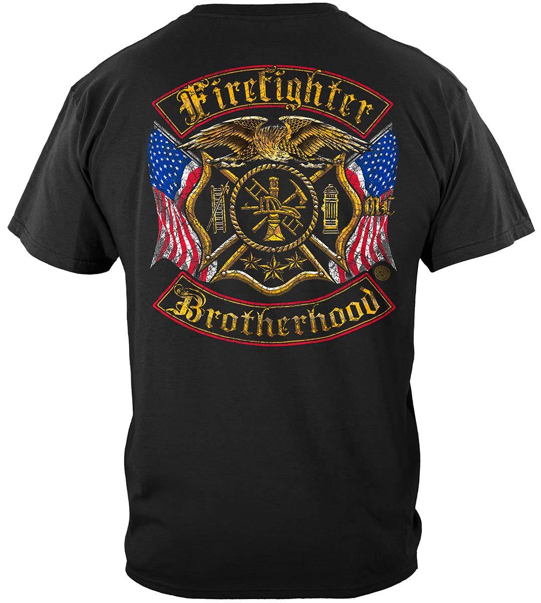 Firefighter Double Flagged Brotherhood Distressed Gold Foil Premium T-Shirt