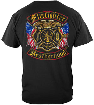 More Picture, Firefighter Double Flagged Brotherhood Distressed Gold Foil Premium Hooded Sweat Shirt