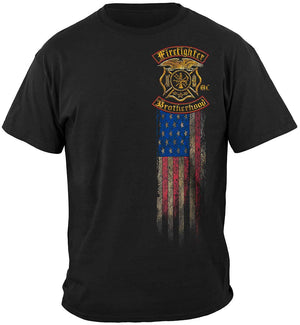 More Picture, Firefighter Double Flagged Brotherhood Distressed Gold Foil Premium Long Sleeves