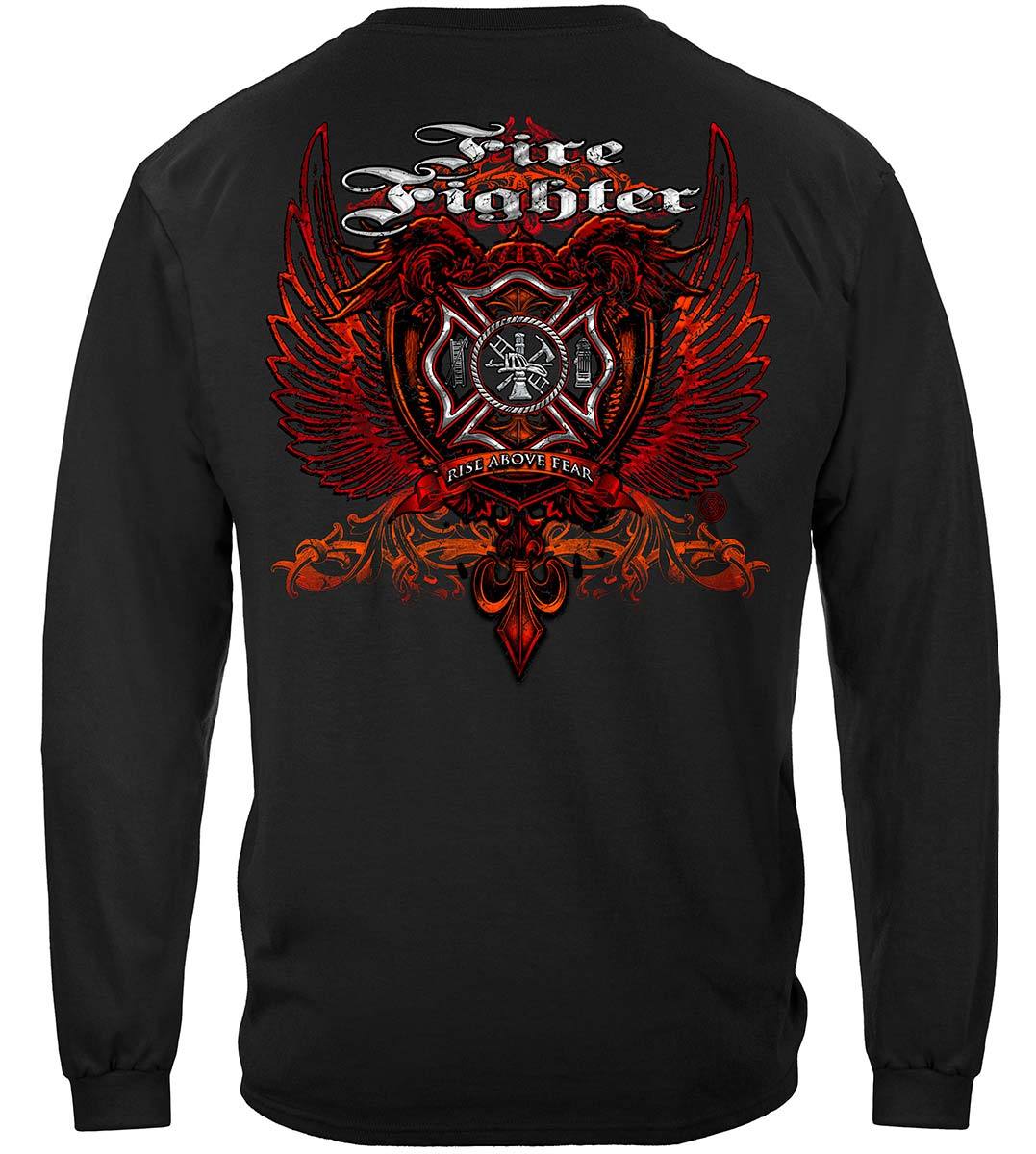 Firefighter Red Wings Rise Above Fear Silver Foil Premium Long Sleeves