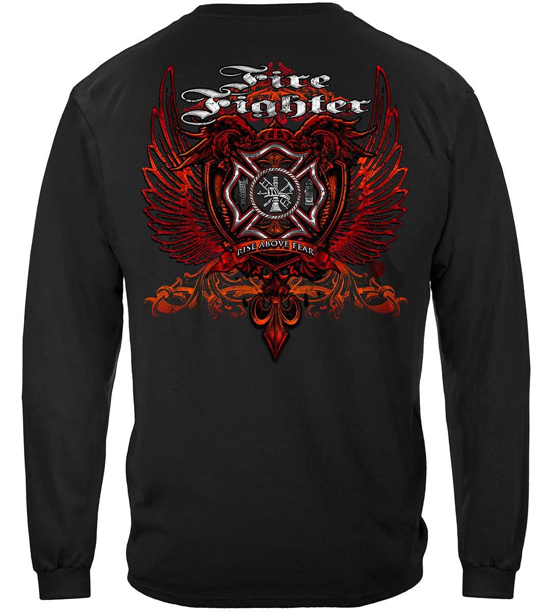 Firefighter Red Wings Rise Above Fear Silver Foil Premium Long Sleeves