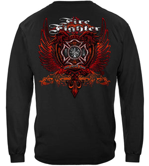 More Picture, Firefighter Red Wings Rise Above Fear Silver Foil Premium Long Sleeves