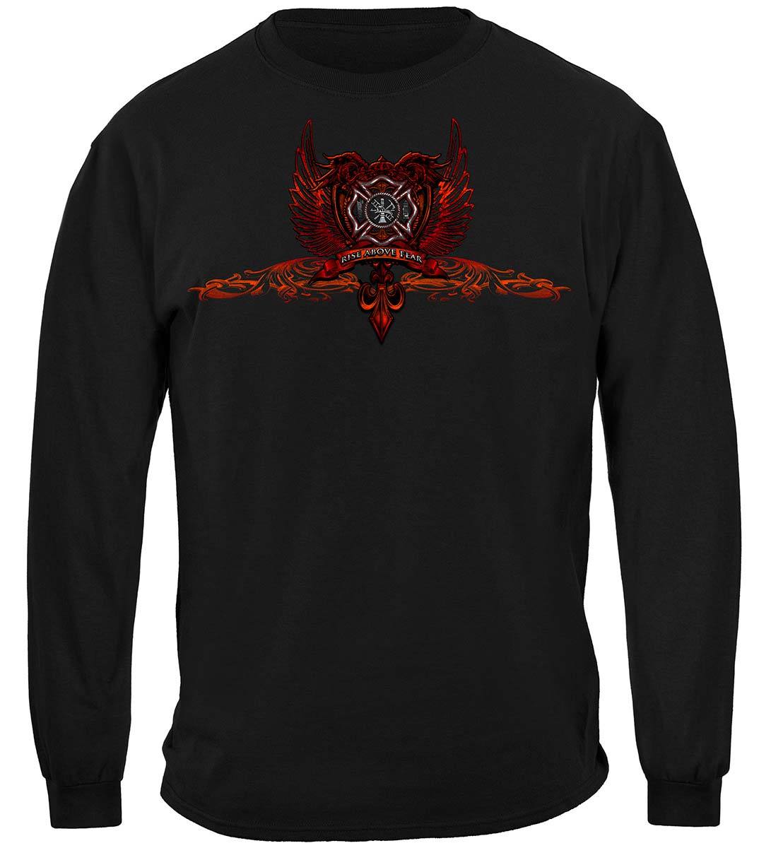 Firefighter Red Wings Rise Above Fear Silver Foil Premium Long Sleeves