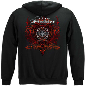 More Picture, Firefighter Red Wings Rise Above Fear Silver Foil Premium Long Sleeves