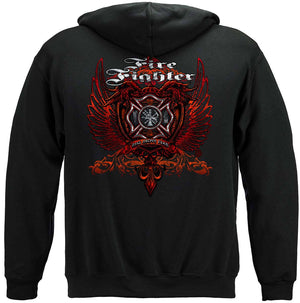 More Picture, Firefighter Red Wings Rise Above Fear Silver Foil Premium Hooded Sweat Shirt