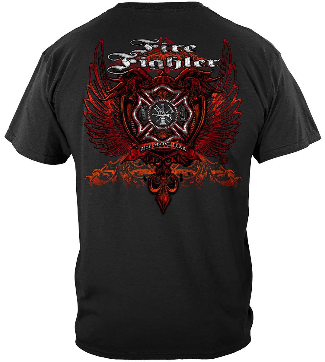 Firefighter Red Wings Rise Above Fear Silver Foil Premium T-Shirt
