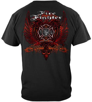 More Picture, Firefighter Red Wings Rise Above Fear Silver Foil Premium Long Sleeves